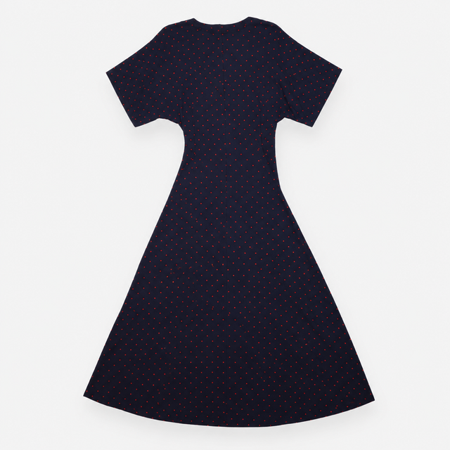 Maxi Dress in Navy with Red Polka Dots and Wrap Fr