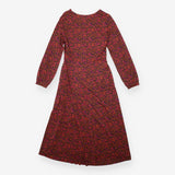 Midi Dress Pink Abstract Print V-Neck Long Sleeve