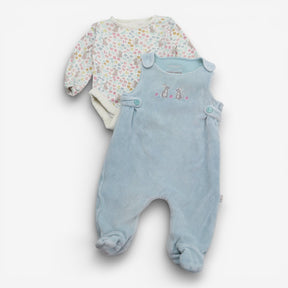 Outfit velour dungarees blue rabbits LS bodysuit f