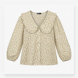 Yellow Floral Statement Collar Long Sleeve Blouse