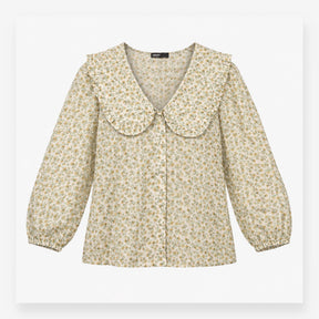 Yellow Floral Statement Collar Long Sleeve Blouse