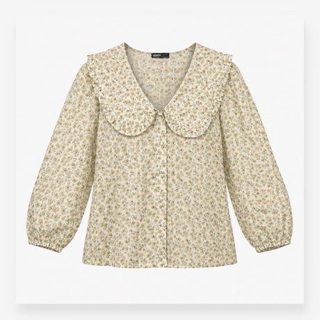 Yellow Floral Statement Collar Long Sleeve Blouse