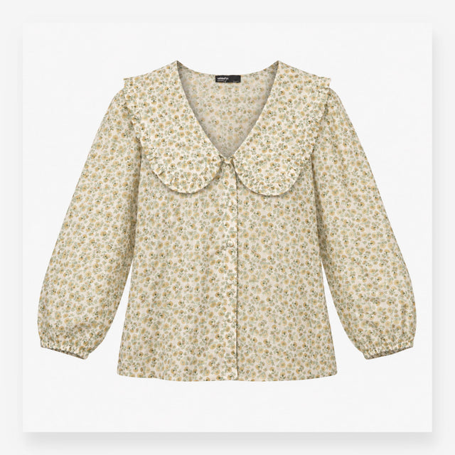 Yellow Floral Statement Collar Long Sleeve Blouse