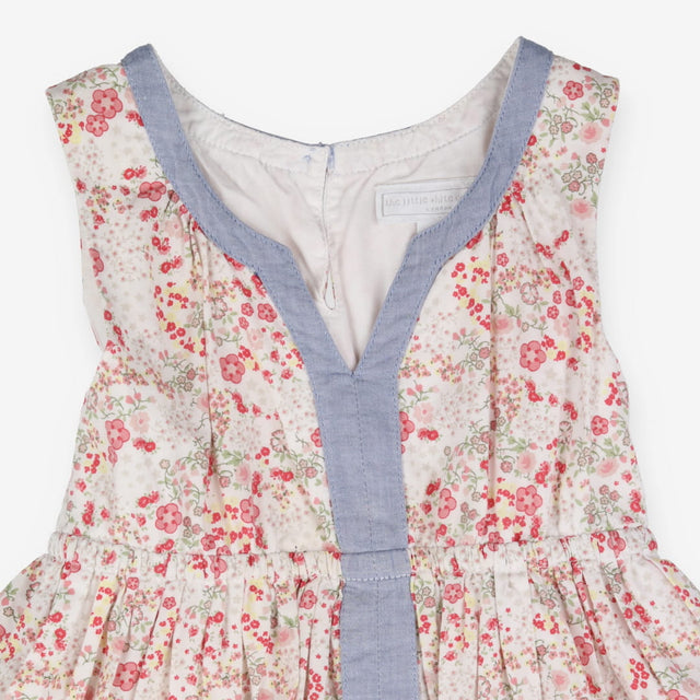 Dress white  pink floral with chambray stripe