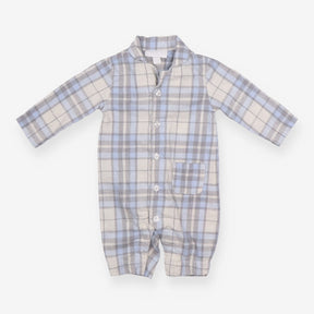 Romper Collared Blue and Grey Check