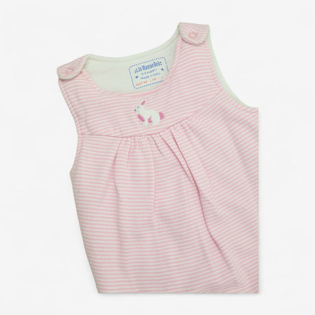Romper Padded Pink Striped with Bunny Applique