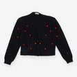 Cardigan Black Red Jewel Embellished V Neck Knit