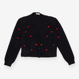 Cardigan Black Red Jewel Embellished V Neck Knit