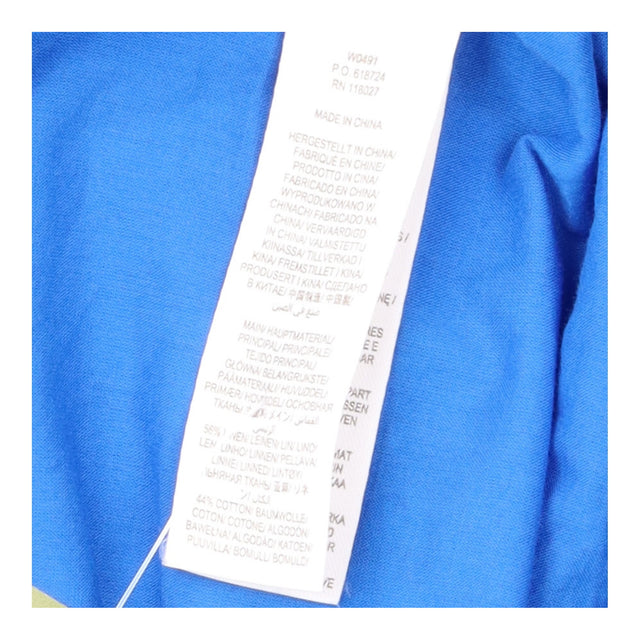 Midi Dress Linen Blend Short Sleeve V Neck Blue