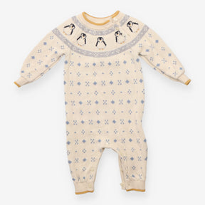 Cream knit romper with penguins