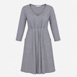 Dress Navy Blue White Stripe Long Sleeve Midi V-Ne