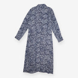 Midi Dress Navy White Floral Button Front Long Sle