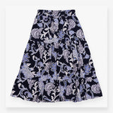 Paisley Floral Tiered Viscose Maxi Skirt Navy Blue
