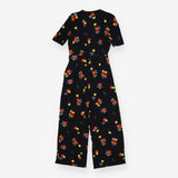 Black Floral Jumpsuit – Gold Zip Short Sleeve