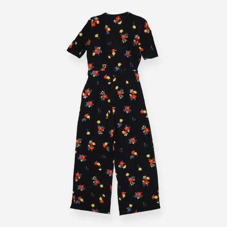 Black Floral Jumpsuit – Gold Zip Short Sleeve
