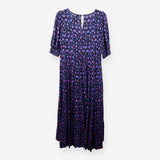 Maxi Dress Leopard Print Tiered Blue Pink