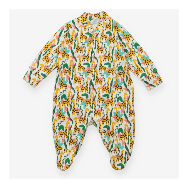 Sleepsuit Cream with Giraffes, Leaves and Flowers