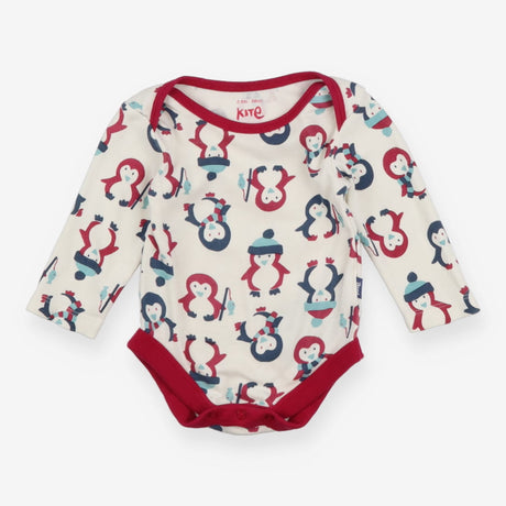 Bodysuit Long Sleeved Red Trim Fishing Penguins
