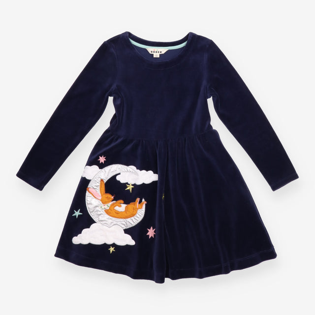 Dress Long Sleeve Velour Navy Sleeping Bunny in th