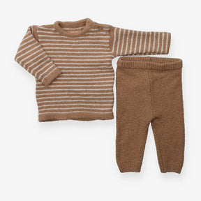 Outfit Knitted Sweater and Joggers Brown with Whit