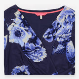 Midi Dress Navy Blue Floral Wrap Front