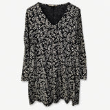 Tunic Top Black Cream Leaf Print Organic Cotton