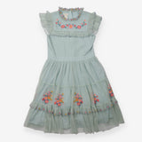 Dress green embroidery skirt and yolk netting