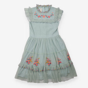 Dress green embroidery skirt and yolk netting