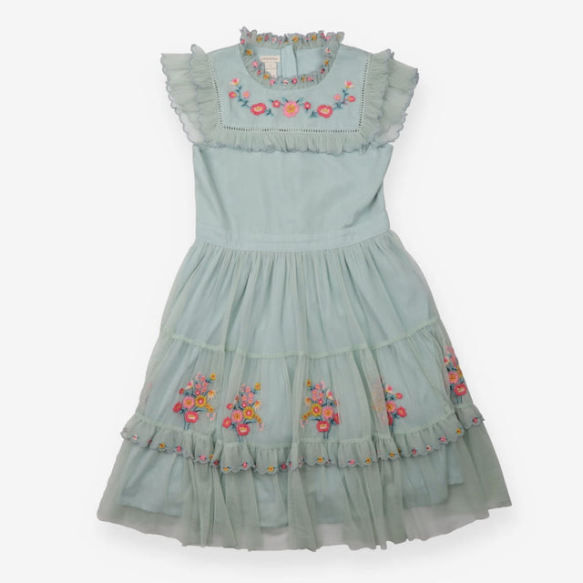 Dress green embroidery skirt and yolk netting