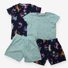 Pyjama Shorties 2 pack Navy Party Animals and Turq