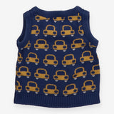 Blue and yellow car sweater vest