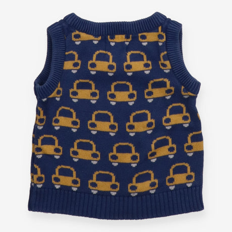 Blue and yellow car sweater vest