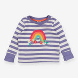 T-shirt Purple Stripes with Floral Rainbow Appliqu