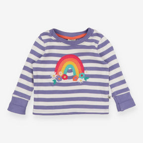 T-shirt Purple Stripes with Floral Rainbow Appliqu