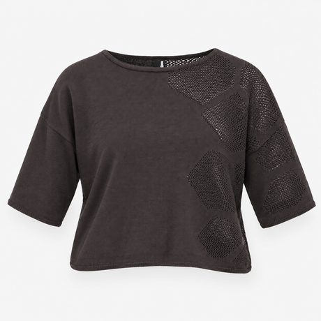 Sweater Dark Brown Open Knit Geometric Linen Blend