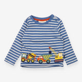 t-shirt blue stripe construction vehicles 