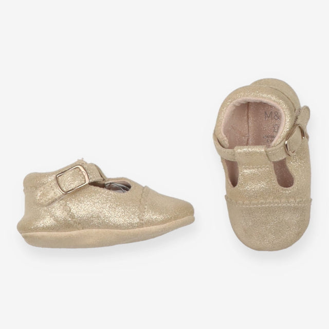Gold pram shoes with buckles