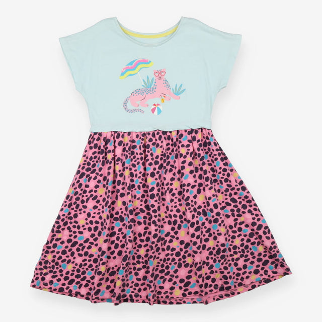 Dress Short Sleeve Blue and Pink Leopard on Holida