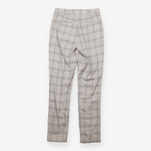 Grey Wool Blend Checked Slim Tailored Trousers