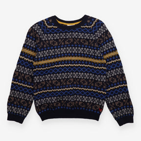 Sweater knit  Navy blue white brown design