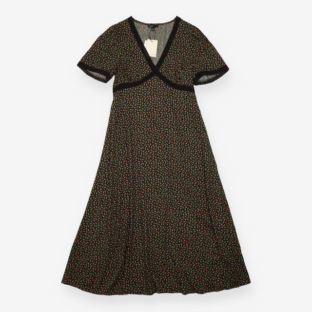 Midi Dress Black Ditsy Floral Lace Detail