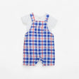 Blue and red checked shortie dungarees and 