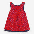 Pinafore pink flowers blue spot lining