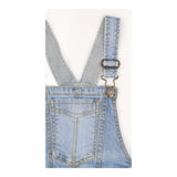 Denim shortie dungarees navy and white stripe lini