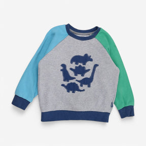 Sweatshirt grey blue/green arms dinosaur 
