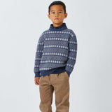 Kids' Fair Isle Cotton Jumper, Navy/Ecru