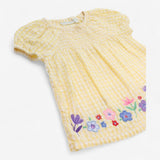 Yellow gingham smock with flowers