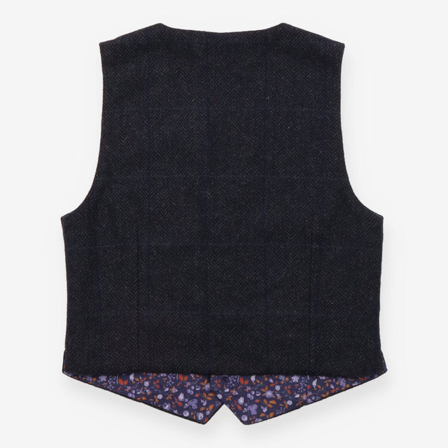 Waistcoat Grey and Navy Checks with Purple Flowers