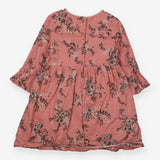 Dress Long Ruffle Sleeve Pink with Flower patterns