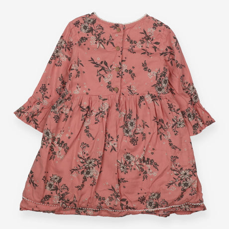 Dress Long Ruffle Sleeve Pink with Flower patterns